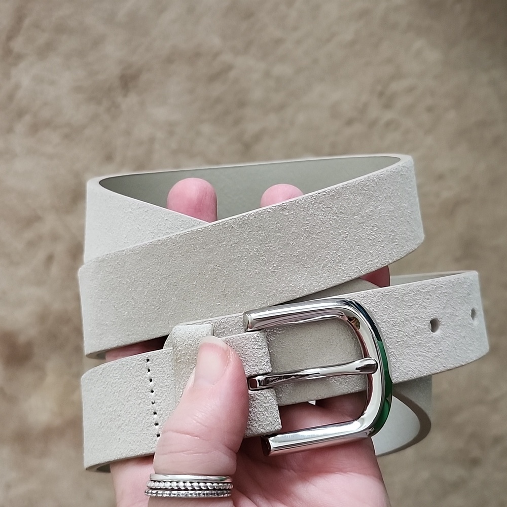 Express Light Gray Belt Silver Buckle Genuine Leather.